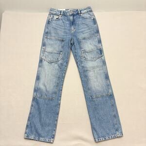 Garage High Rise Cargo Jeans Light Wash Denim 90s Straight Leg Size 26 (26x31)